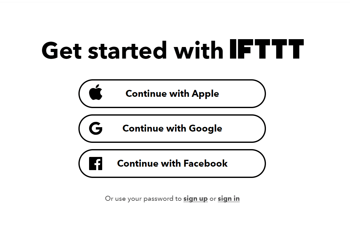 IFTTT signup page