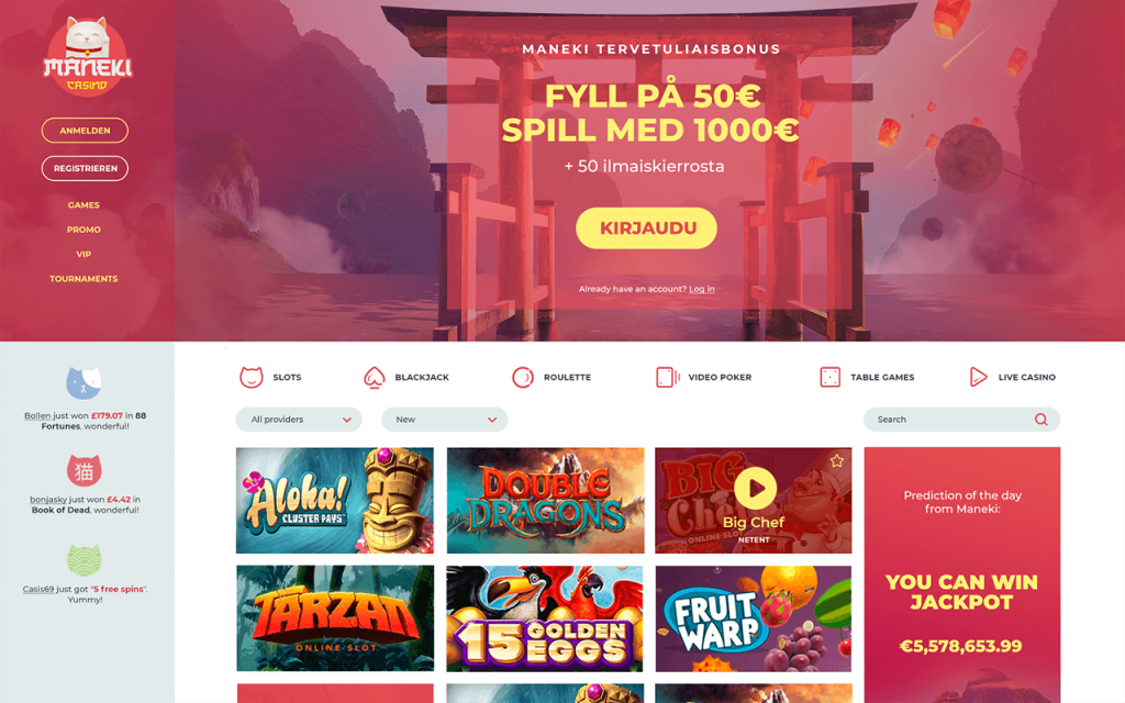 betrouwbaar Maneki Casino aanmeldbonus promotie